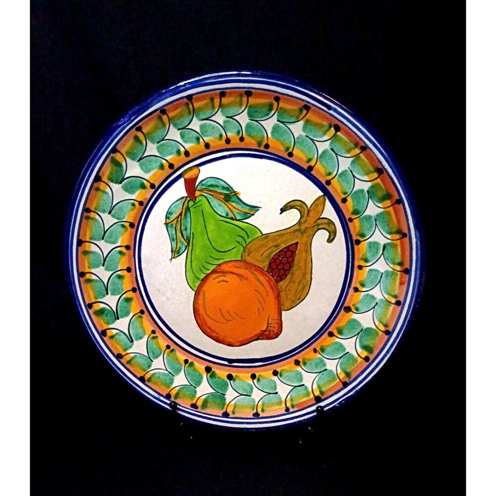 Vintage Handmade Talavera Painted Fruit Display Plate R. Venegas Mexico 11.25in